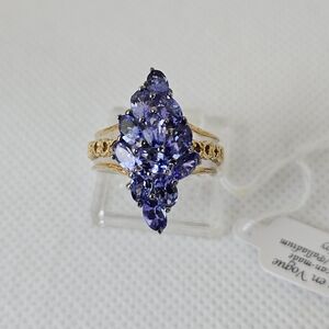 Gems En Vogue Natural Tanzanite Cluster Ring Palladium Sterling Silver 18k Sz 7!